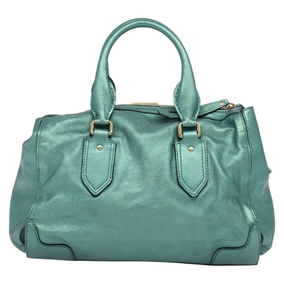 BURBERRY Protham Hand Bag Leather Blue Gold Auth 136277