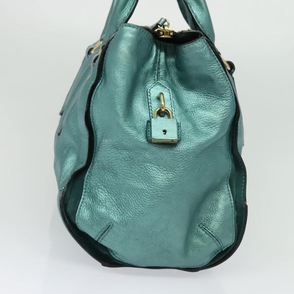 BURBERRY Protham Hand Bag Leather Blue Gold Auth 136277