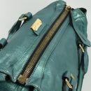 BURBERRY Protham Hand Bag Leather Blue Gold Auth 136277-6