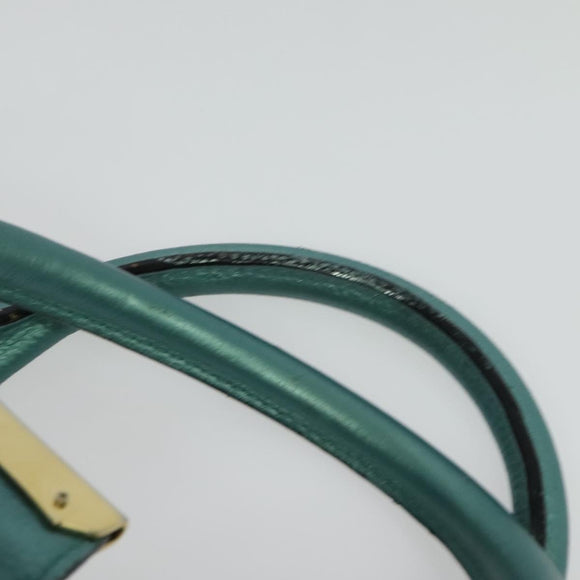 BURBERRY Protham Hand Bag Leather Blue Gold Auth 136277