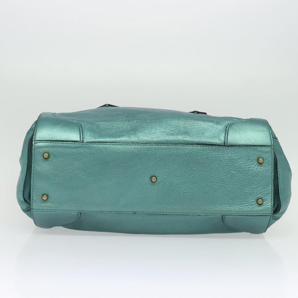 BURBERRY Protham Hand Bag Leather Blue Gold Auth 136277