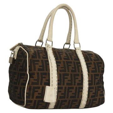 FENDI Celeria Zucca Canvas Hand Bag Black Silver Brown Auth 136283