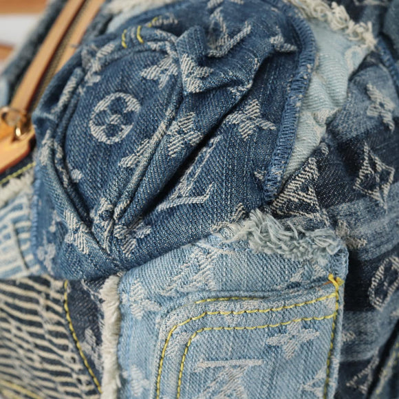 LOUIS VUITTON Monogram Denim Patchwork Bowery Tote Bag Blue M95376 Auth 136291V