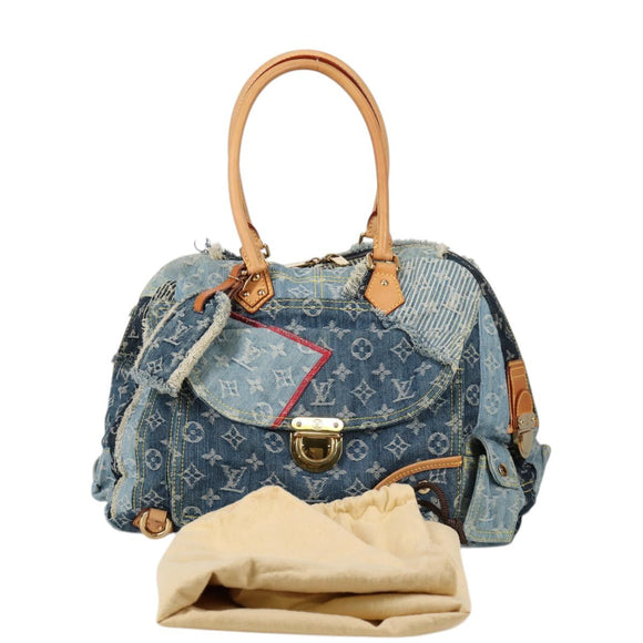 LOUIS VUITTON Monogram Denim Patchwork Bowery Tote Bag Blue M95376 Auth 136291V