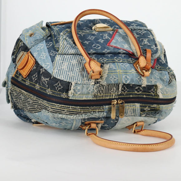 LOUIS VUITTON Monogram Denim Patchwork Bowery Tote Bag Blue M95376 Auth 136291V