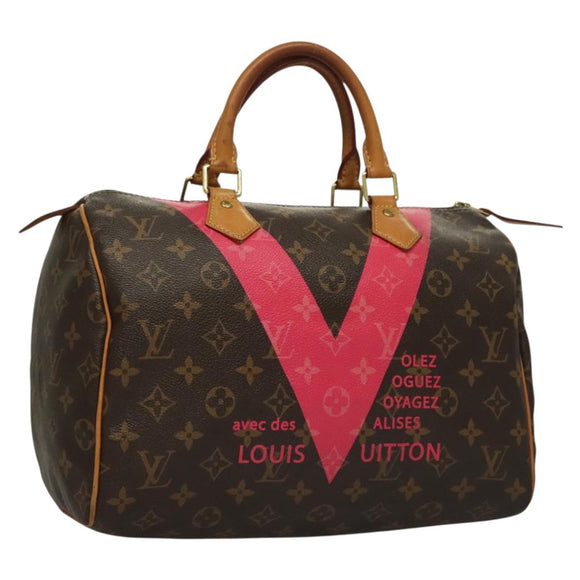 LOUIS VUITTON Monogram V Line Speedy 30 Hand Bag Pink LV Auth 136293