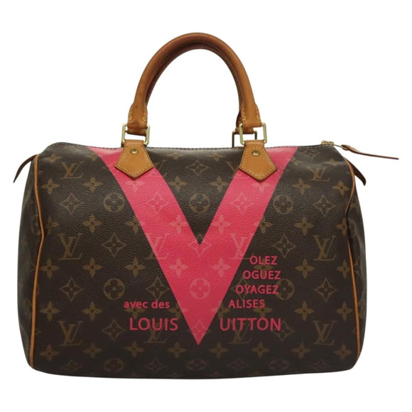 LOUIS VUITTON Monogram V Line Speedy 30 Hand Bag Pink LV Auth 136293