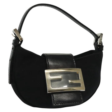 FENDI Mini Croissant Hand Bag Nylon Black Silver Auth 136308