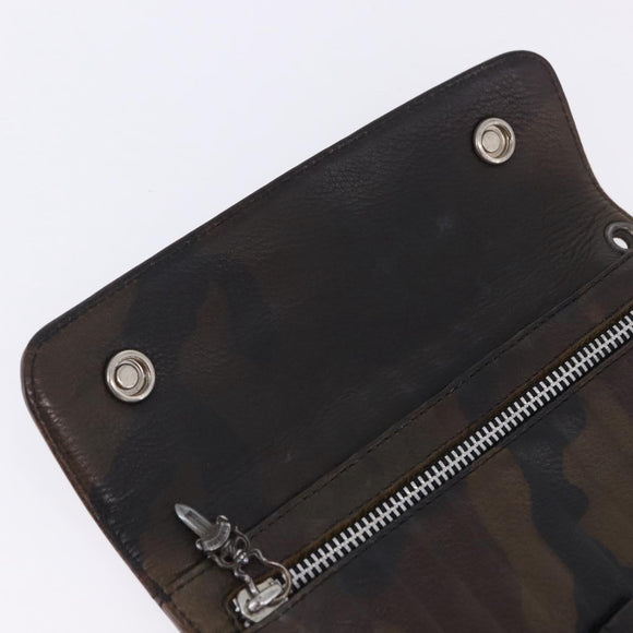 Chrome Hearts Wave Cross Ball Long Wallet Leather Green Auth 136315