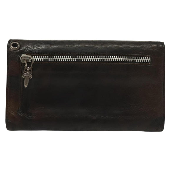 Chrome Hearts Wave Cross Ball Long Wallet Leather Green Auth 136315