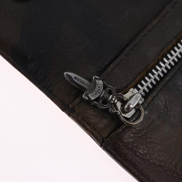 Chrome Hearts Wave Cross Ball Long Wallet Leather Green Auth 136315