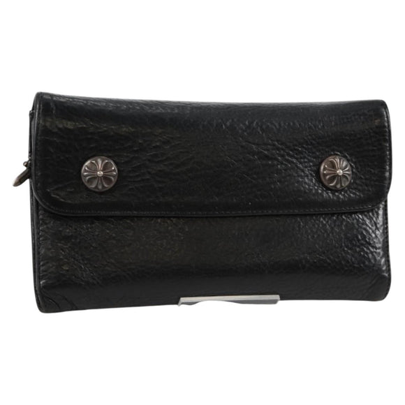 Chrome Hearts Wave Cross Ball Long Wallet Leather Black Auth 136316M