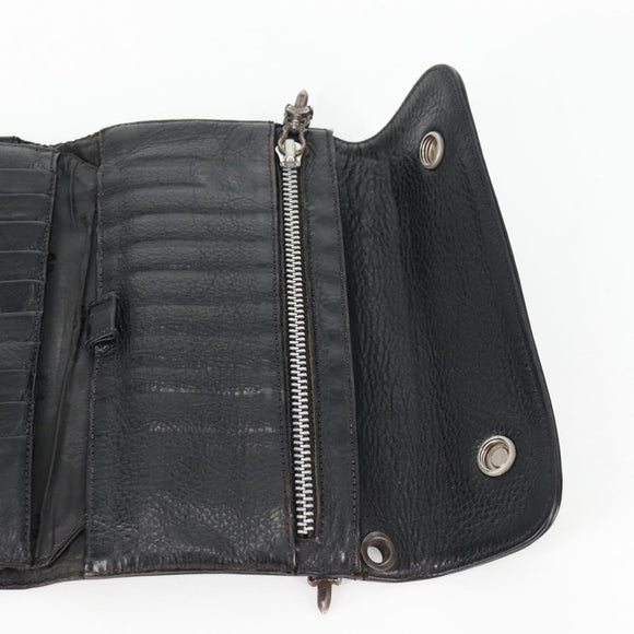 Chrome Hearts Wave Cross Ball Long Wallet Leather Black Auth 136316M