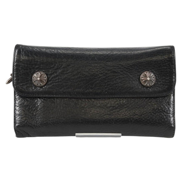 Chrome Hearts Wave Cross Ball Long Wallet Leather Black Auth 136316M