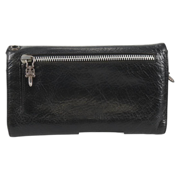 Chrome Hearts Wave Cross Ball Long Wallet Leather Black Auth 136316M