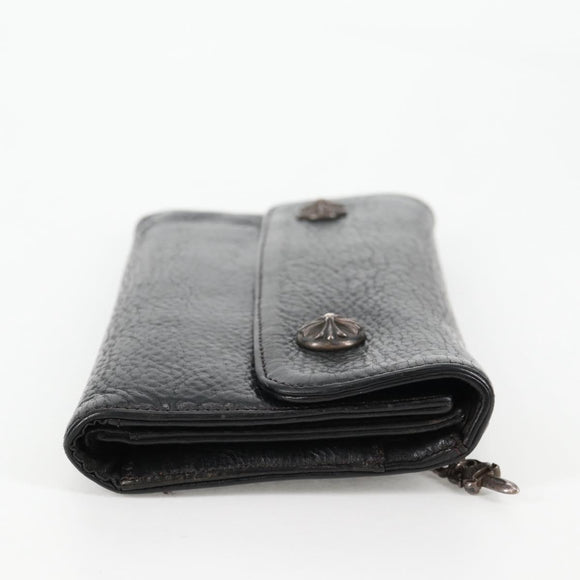 Chrome Hearts Wave Cross Ball Long Wallet Leather Black Auth 136316M