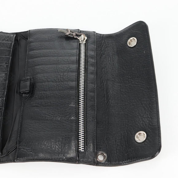 Chrome Hearts Wave Cross Ball Lange Portemonnee Leer Zwart Auth 136317M