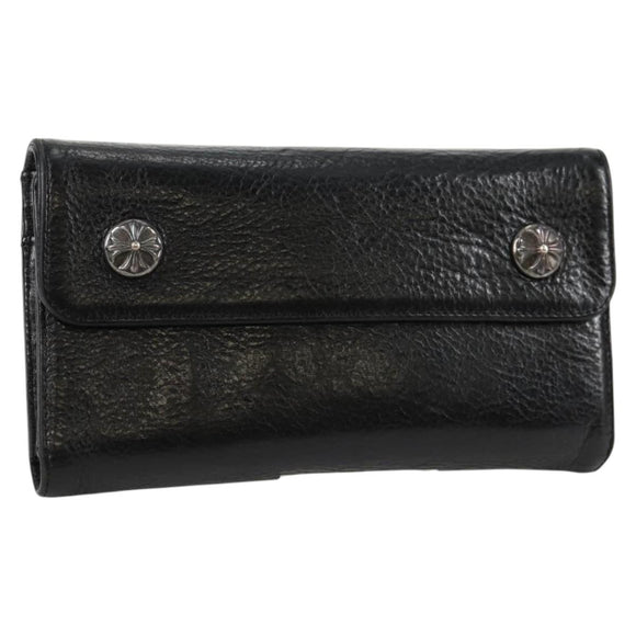Chrome Hearts Wave Cross Ball Lange Portemonnee Leer Zwart Auth 136317M