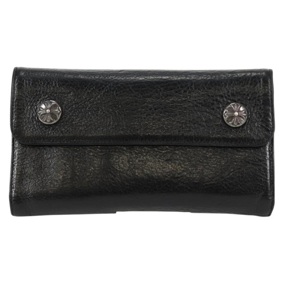 Chrome Hearts Wave Cross Ball Lange Portemonnee Leer Zwart Auth 136317M