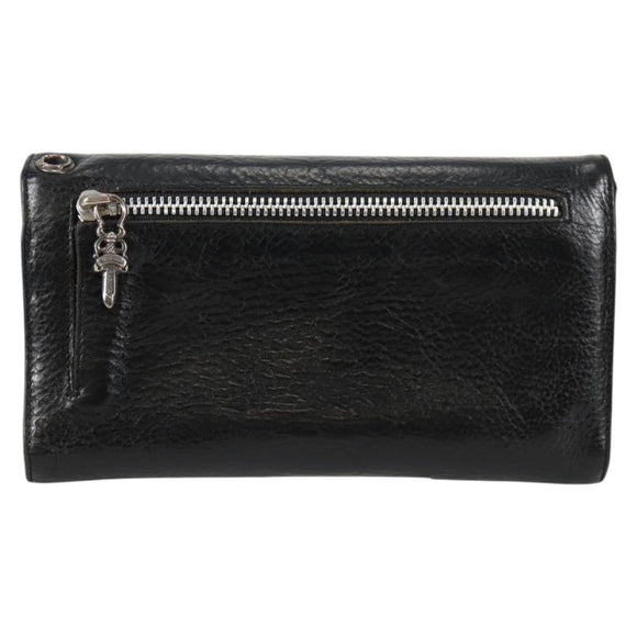 Chrome Hearts Wave Cross Ball Lange Portemonnee Leer Zwart Auth 136317M