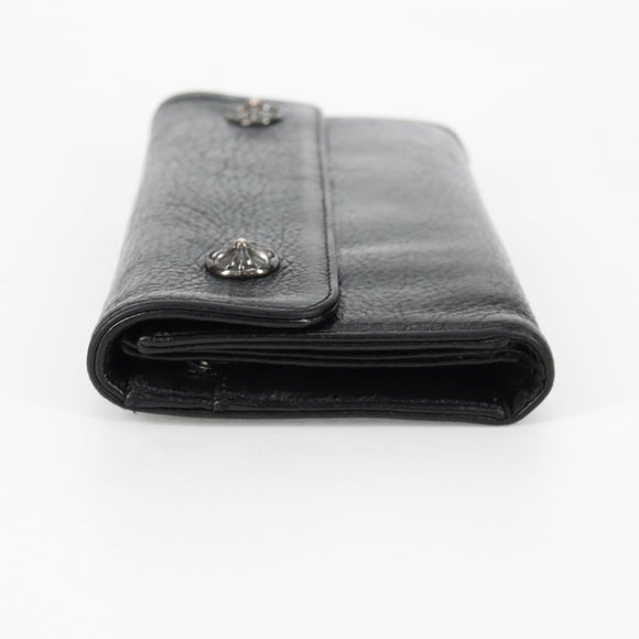 Chrome Hearts Wave Cross Ball Lange Portemonnee Leer Zwart Auth 136317M