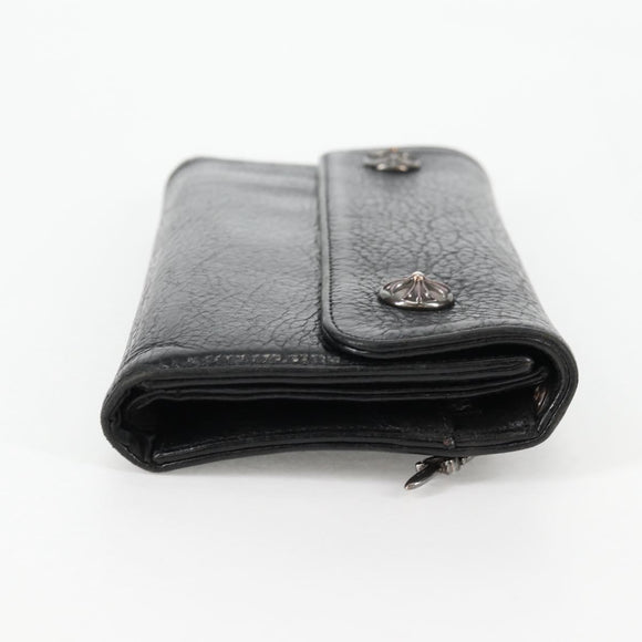Chrome Hearts Wave Cross Ball Lange Portemonnee Leer Zwart Auth 136317M