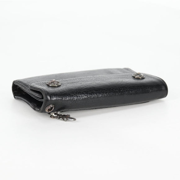 Chrome Hearts Wave Cross Ball Lange Portemonnee Leer Zwart Auth 136317M