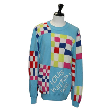 LOUIS VUITTON Damier Knit Sweater Jacket Wool Light Blue LV Auth 136318M