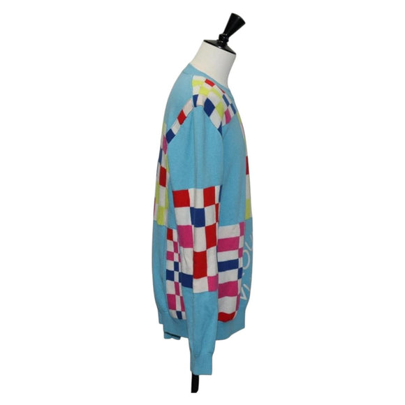 LOUIS VUITTON Damier Knit Sweater Jacket Wool Light Blue LV Auth 136318M