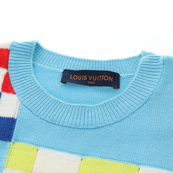 LOUIS VUITTON Damier Knit Sweater Jacket Wool Light Blue LV Auth 136318M