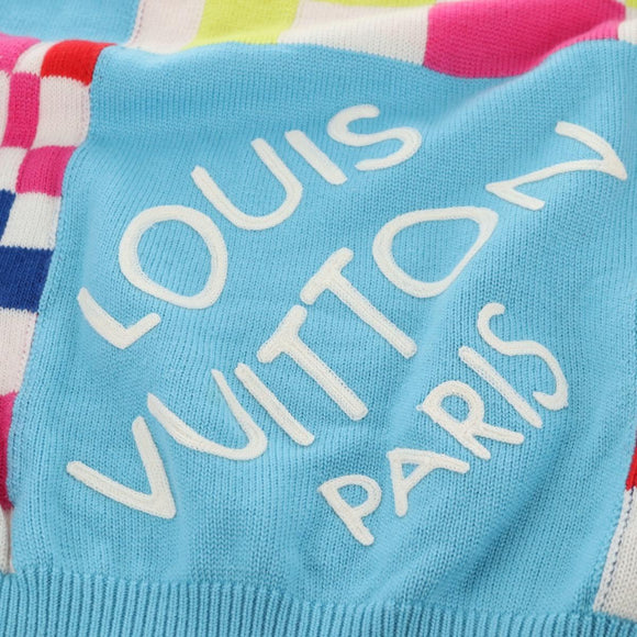 LOUIS VUITTON Damier Knit Sweater Jacket Wool Light Blue LV Auth 136318M