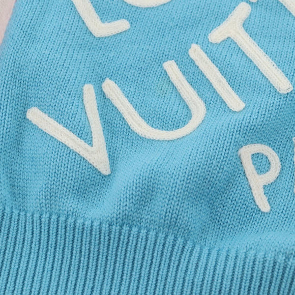 LOUIS VUITTON Damier Knit Sweater Jacket Wool Light Blue LV Auth 136318M