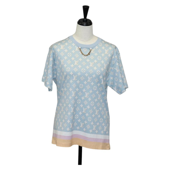 LOUIS VUITTON Monogram Short Sleeved T Shirt Cotton Light Blue LV Auth 136319M