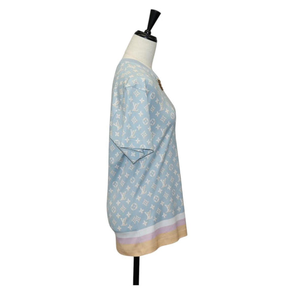 LOUIS VUITTON Monogram Short Sleeved T Shirt Cotton Light Blue LV Auth 136319M