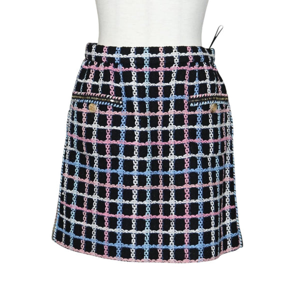 CHANEL Skirt Tweed Navy CC Auth 136320M