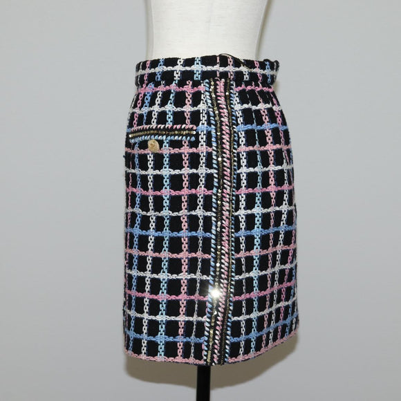 CHANEL Skirt Tweed Navy CC Auth 136320M
