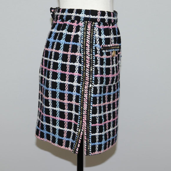 CHANEL Skirt Tweed Navy CC Auth 136320M
