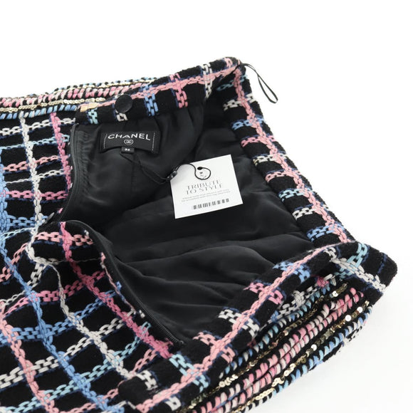 CHANEL Skirt Tweed Navy CC Auth 136320M