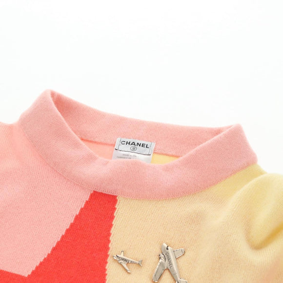 CHANEL Knit Sweater Jacket Cashmere Red CC Auth 136321M