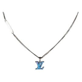 LOUIS VUITTON Chain LV Printed Initials Necklace Silver M01507 LV Auth 136324M