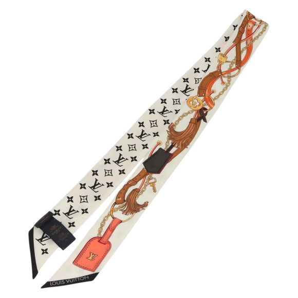 LOUIS VUITTON Flower And Straps Bando BB Scarf Silk White M90658 LV Auth 136325M
