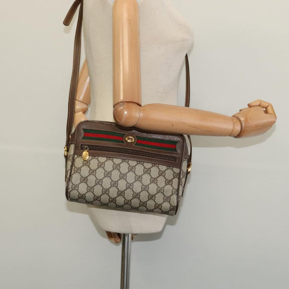 GUCCI GG Supreme Web Sherry Line Bag PVC Beige Gold 119 02 087 Auth 136367