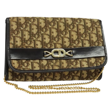 Christian Dior Trotter Canvas Chain Shoulder Bag Beige Gold Auth 136388