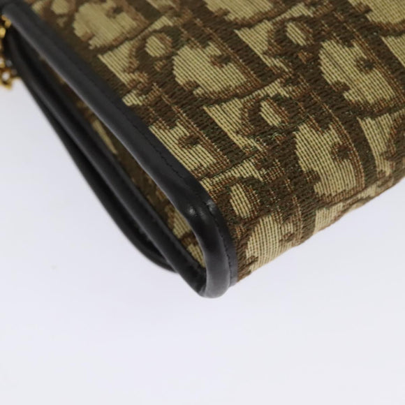 Christian Dior Trotter Canvas Chain Shoulder Bag Beige Gold Auth 136388