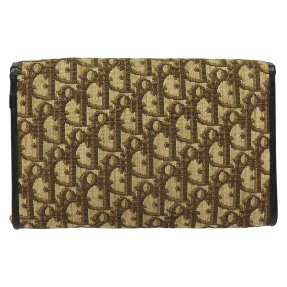 Christian Dior Trotter Canvas Chain Shoulder Bag Beige Gold Auth 136388