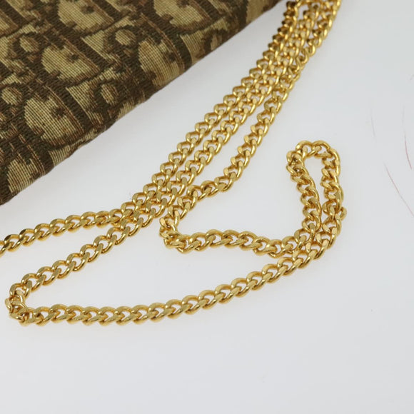 Christian Dior Trotter Canvas Chain Shoulder Bag Beige Gold Auth 136388