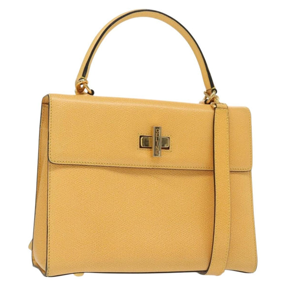 CELINE Hand Bag Leather 2way Yellow Auth 136390