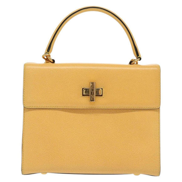 CELINE Hand Bag Leather 2way Yellow Auth 136390