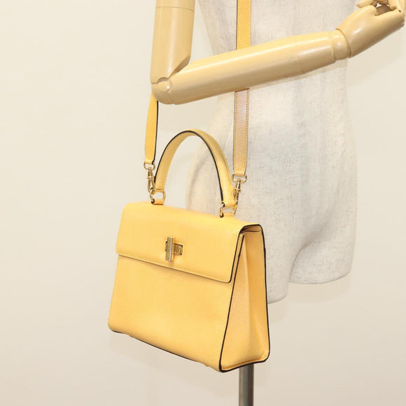 CELINE Hand Bag Leather 2way Yellow Auth 136390