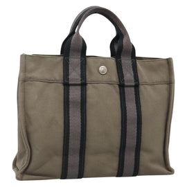 HERMES Fourre Tout PM Hand Bag Canvas Gray Navy Auth 136396